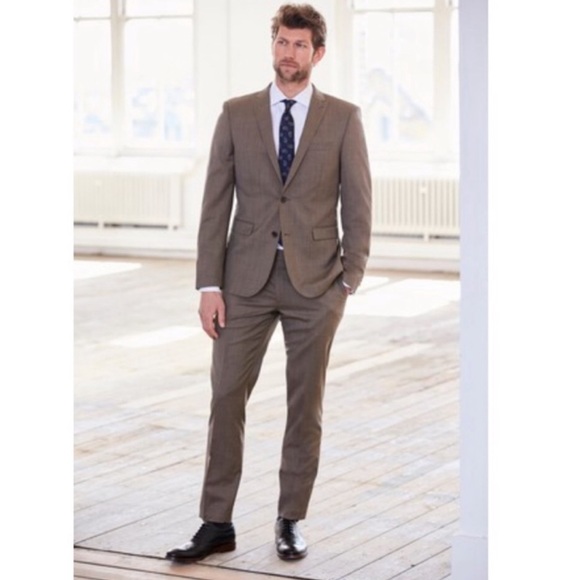 Taupe Textured Slim Fit Suit Set - Picture 4 of 12